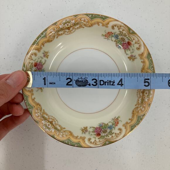 Vintage Noritake 6 Set Green Cream Gold Trim Floral Pattern Dessert Fruit Bowls - Picture 7 of 7